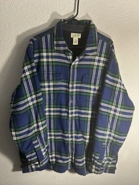 L.L. Bean Shirt Mens Size XL Reg Plaid Long Sleeve Button Up Fleece Lined 250393